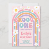 Groovy One Retro 1e verjaardag Uitnodiging (Voorkant)