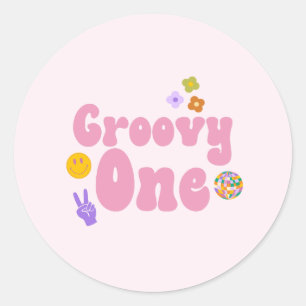 Groovy One Retro 70's eerste verjaardag Ronde Sticker