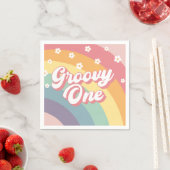 Groovy One Retro 70s Rainbow Daisy 1e verjaardag Servet (Insitu)