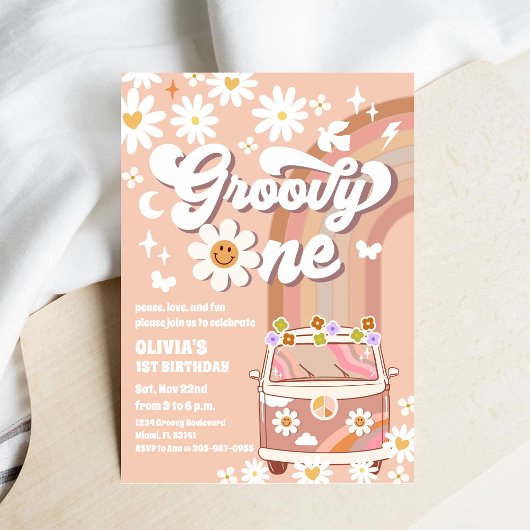Groovy One Retro Birthday Invitation