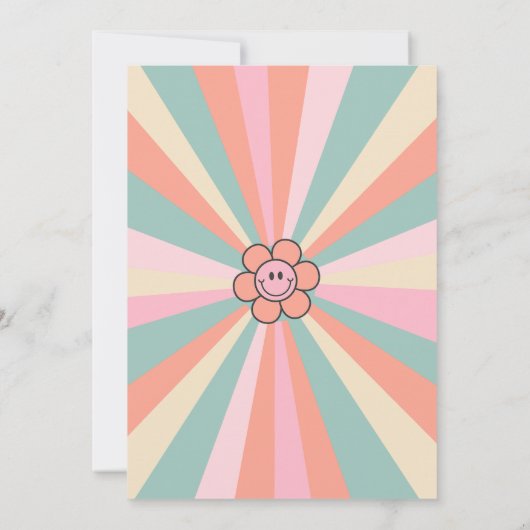 Groovy One Retro Bloemen 1e Verjaardag Uitnodiging (Achterkant)