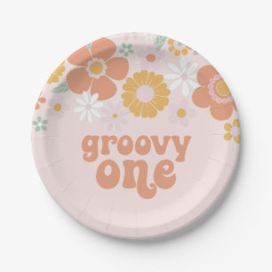 Groovy One Retro Bloemige verjaardags Papieren Bor Bordje