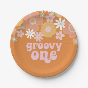 Groovy One Retro Bloemige verjaardags Papieren Bor Bordje