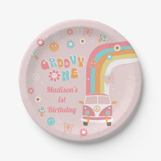 Groovy One Retro Boho Birthday Party Paper Borden Papieren Bordje (Voorkant)
