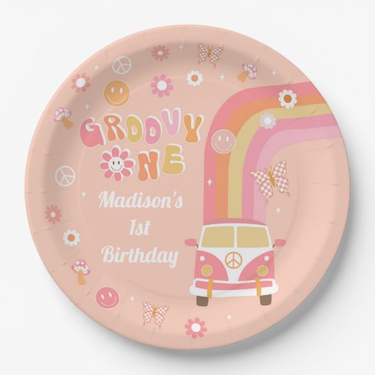 Groovy One Retro Boho Birthday Party Paper Borden Papieren Bordje (Voorkant)