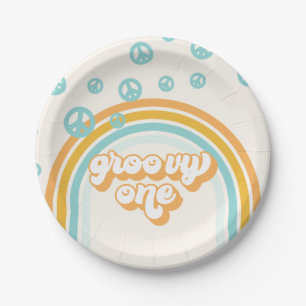Groovy One Retro Boy 1e verjaardag papieren borden Bordje