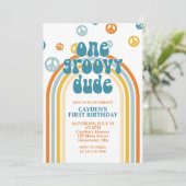 Groovy One Retro Boy First Birthday Invitation Kaart (Staand voorkant)