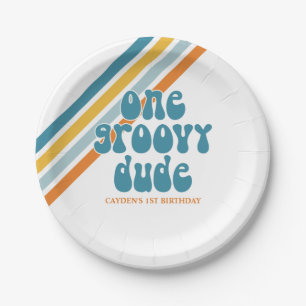 Groovy One Retro Boy verjaardagspapier Borden Papieren Bordje