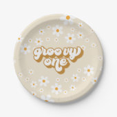 Groovy One Retro Daisy 1e verjaardag Papieren Bordje (Voorkant)