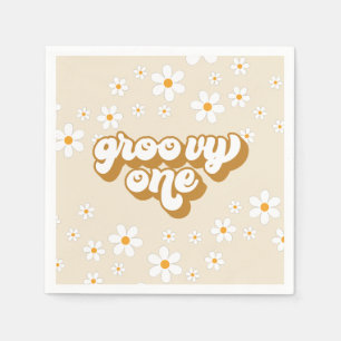 Groovy One Retro Daisy 1e verjaardag Servet
