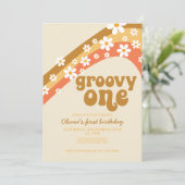 Groovy One Retro daisy boho florale eerste verjaar Kaart (Staand voorkant)
