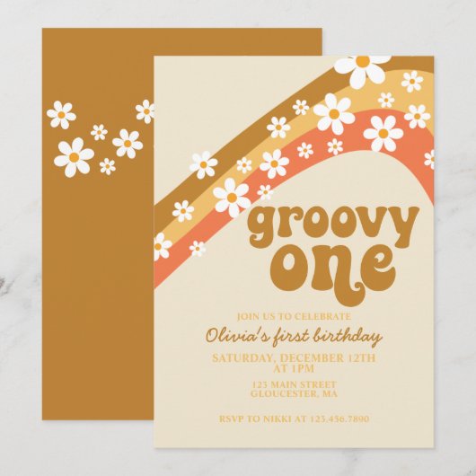 Groovy One Retro daisy boho florale eerste verjaar Kaart (Voorkant / Achterkant)