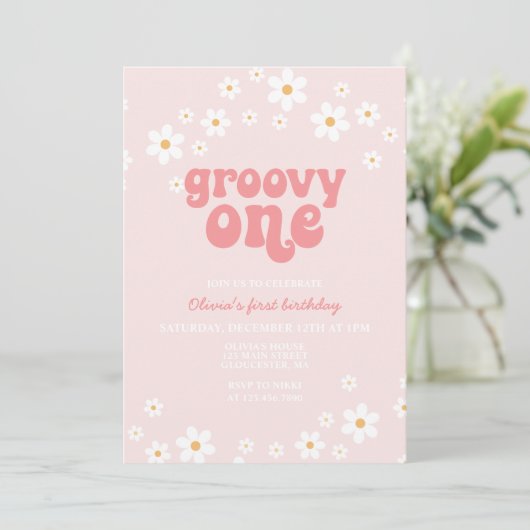 Groovy One Retro daisy boho florale eerste verjaar Kaart (Staand voorkant)