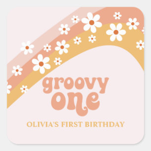 groovy one Retro Daisy Boho Regenboog Sticker