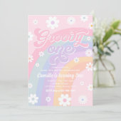 Groovy One Retro Daisy Pastel Rainbow Birthday Kaart (Staand voorkant)