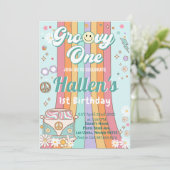 Groovy One Retro Daisy Rainbow First Birthday Kaart (Staand voorkant)