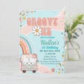Groovy One Retro Daisy Rainbow First Birthday Kaart (Staand voorkant)