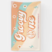 Groovy One Retro Daisy Verjaardagsfeestbanner Spandoek (Verticaal)