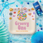 Groovy One Retro Disco Ball 1e Verjaardagsfeest Papieren Bordje (Feest)