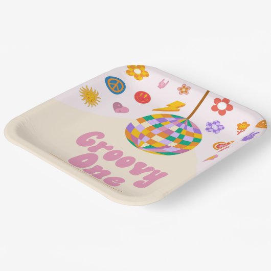 Groovy One Retro Disco Ball 1e Verjaardagsfeest Papieren Bordje (Gebogen)