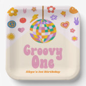 Groovy One Retro Disco Ball 1e Verjaardagsfeest Papieren Bordje (Voorkant)