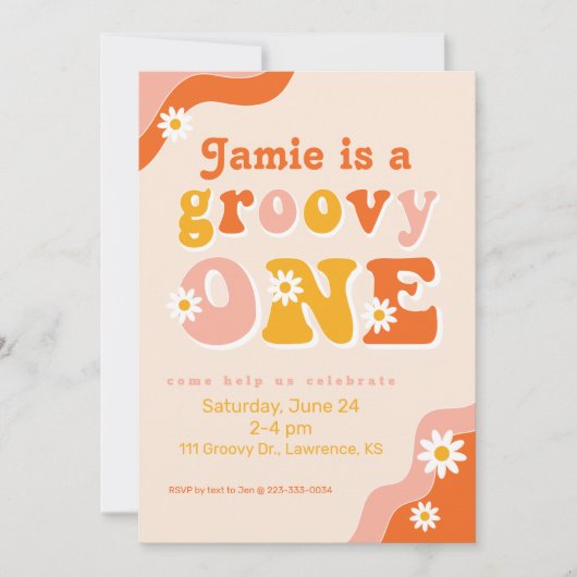 Groovy One Retro First Birthday Invitation Kaart (Voorkant)
