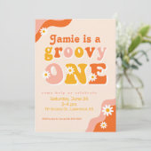 Groovy One Retro First Birthday Invitation Kaart (Staand voorkant)