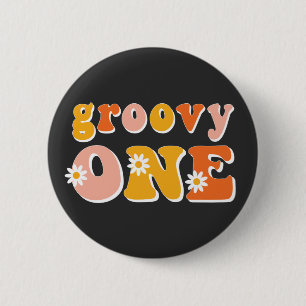 Groovy One Retro First Birthday Ronde Button 5,7 Cm