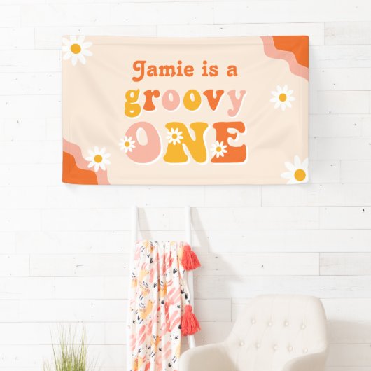 Groovy One Retro First Birthday Spandoek (Insitu)