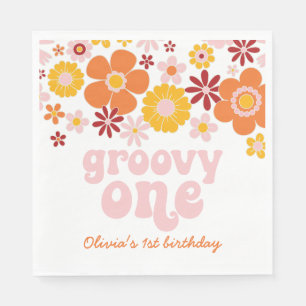 Groovy One Retro Floral 1 e verjaardag Napkins Servet