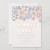 Groovy One Retro Floral 1e verjaardag uitnodiging (Voorkant)