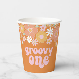 Groovy One Retro Floral, eerste thuispapieren beke Papieren Bekers