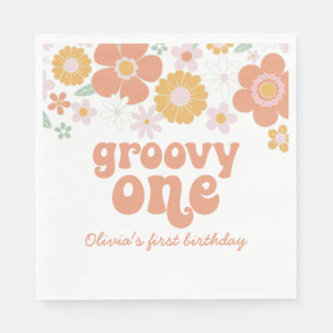 Groovy One Retro Floral eerste verjaardag Napkins Servet