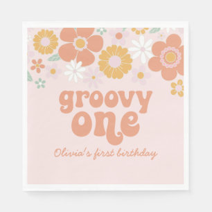 Groovy One Retro Floral eerste verjaardag Servet