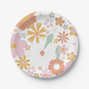 Groovy One Retro Floral verjaardagspapier Borden Papieren Bordje