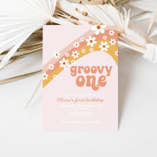 Groovy One Retro madeliefje boho bloemige eerste v Kaart