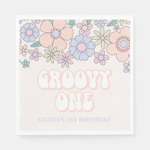Groovy One Retro pastel bloem 1e verjaardag Servet