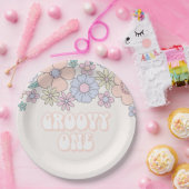 Groovy One Retro pastel Floral 1 verjaardag Papieren Bordje (Feest)