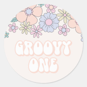 Groovy One Retro pastel Floral 1 verjaardag Ronde Sticker
