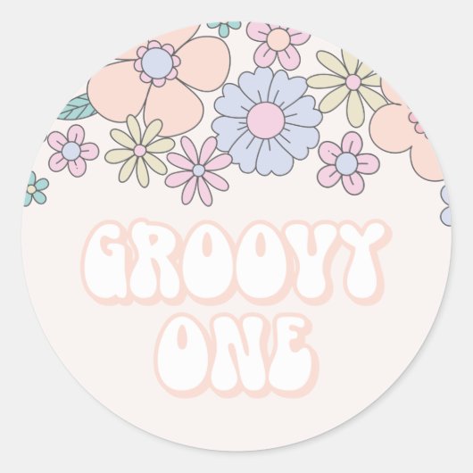 Groovy One Retro pastel Floral 1 verjaardag Ronde Sticker (Voorkant)