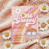 Groovy One Retro Pink Daisy 1e verjaardag Kaart