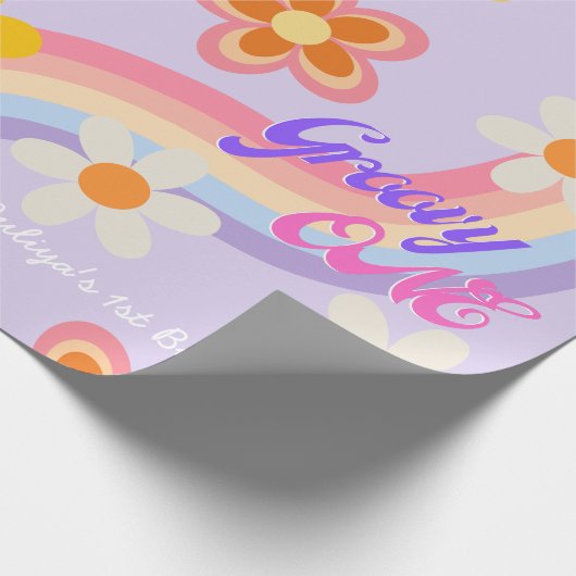 Groovy One Retro Rainbow 1e verjaardag Cadeaupapier (Hoek)