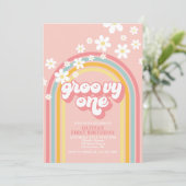 Groovy One Retro Rainbow 1e verjaardag Kaart (Staand voorkant)