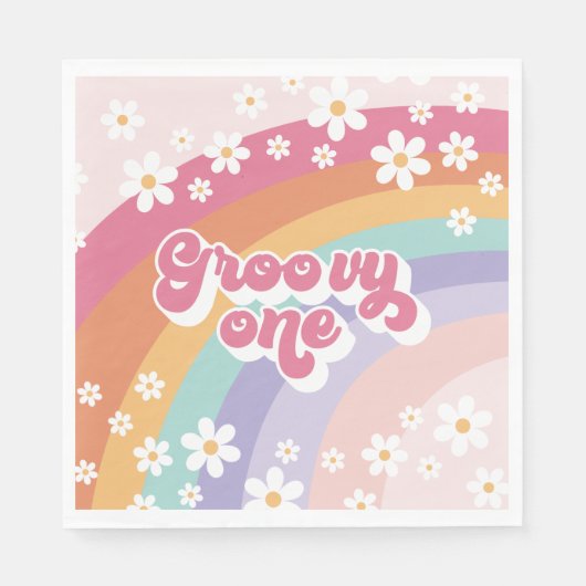 Groovy One Retro Rainbow 1e verjaardag Servet (Voorkant)