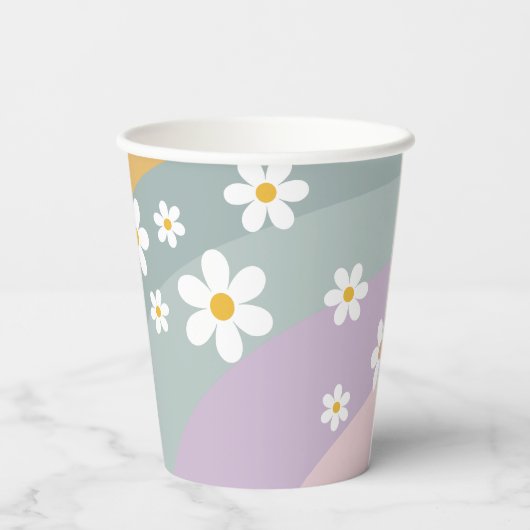Groovy One Retro Rainbow Paper Cups Papieren Bekers (Achterkant)