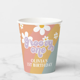Groovy One Retro Rainbow Paper Cups Papieren Bekers