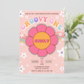 Groovy One Retro Regenboog 1e Verjaardagsfeest Kaart (Staand voorkant)