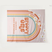 Groovy One Retro Regenboog Madelief Verjaardagsban Wandkleed (Voorkant (horizontaal))