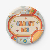 Groovy One Retro Regenboog Verjaardagsfeest Papieren Bordje (Voorkant)