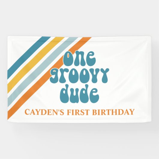 Groovy One Retro Stripes Boy verjaardagstanner Spandoek (Horizontaal)